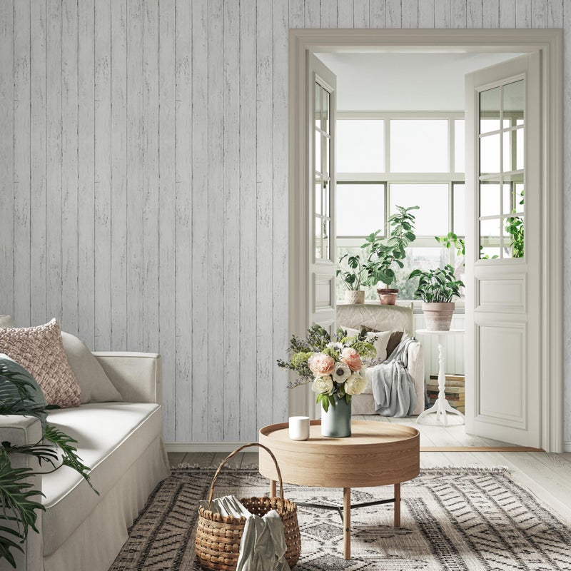 Abyssaly 17.71" X 236.2" White Wood Wallpaper Self-Adhesive Shiplap Removable Wallpaper Peel and Stick Countertops Home Decoration Shelf Liner Vintage Wooden Film Vinyl Wood Contact Paper - Image 4